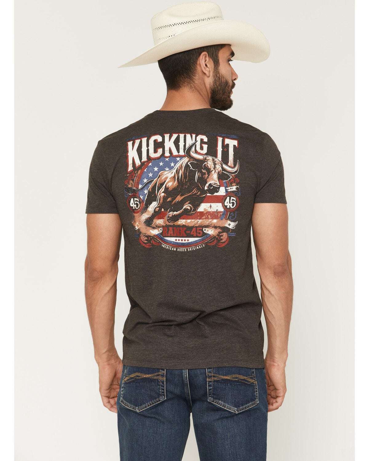 Image #1 - RANK 45&reg; Men's Kickin It Short Sleeve Graphic T-Shirt, Charcoal, hi-res