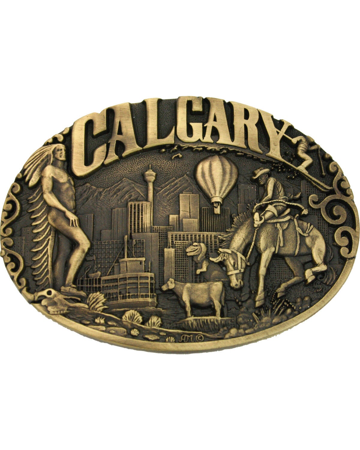 Montana Silversmiths Calgary Heritage Attitude Belt Buckle, Gold, hi-res