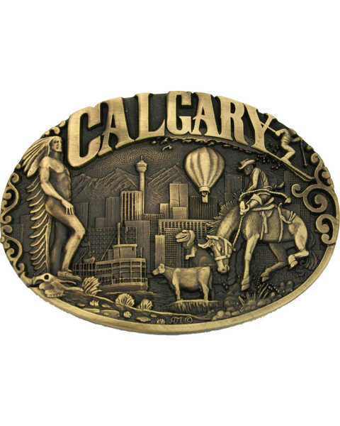Montana Silversmiths Calgary Heritage Attitude Belt Buckle, Gold, hi-res