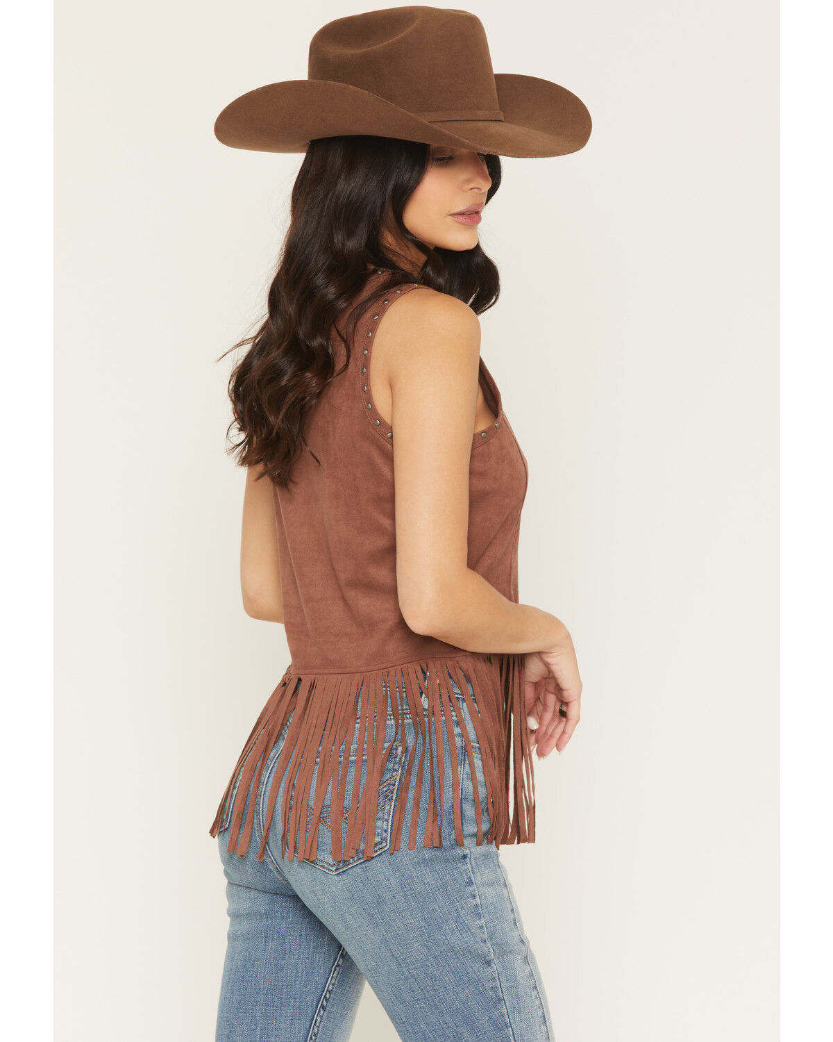 Image #2 - Idyllwind Women's Studded Fringe Faux Suede Tank Top, Brown, hi-res