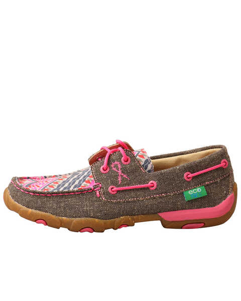 Image #3 - Twisted X Women's Eco Pink Multi Canvas Driving Shoe  - Moc Toe, , hi-res