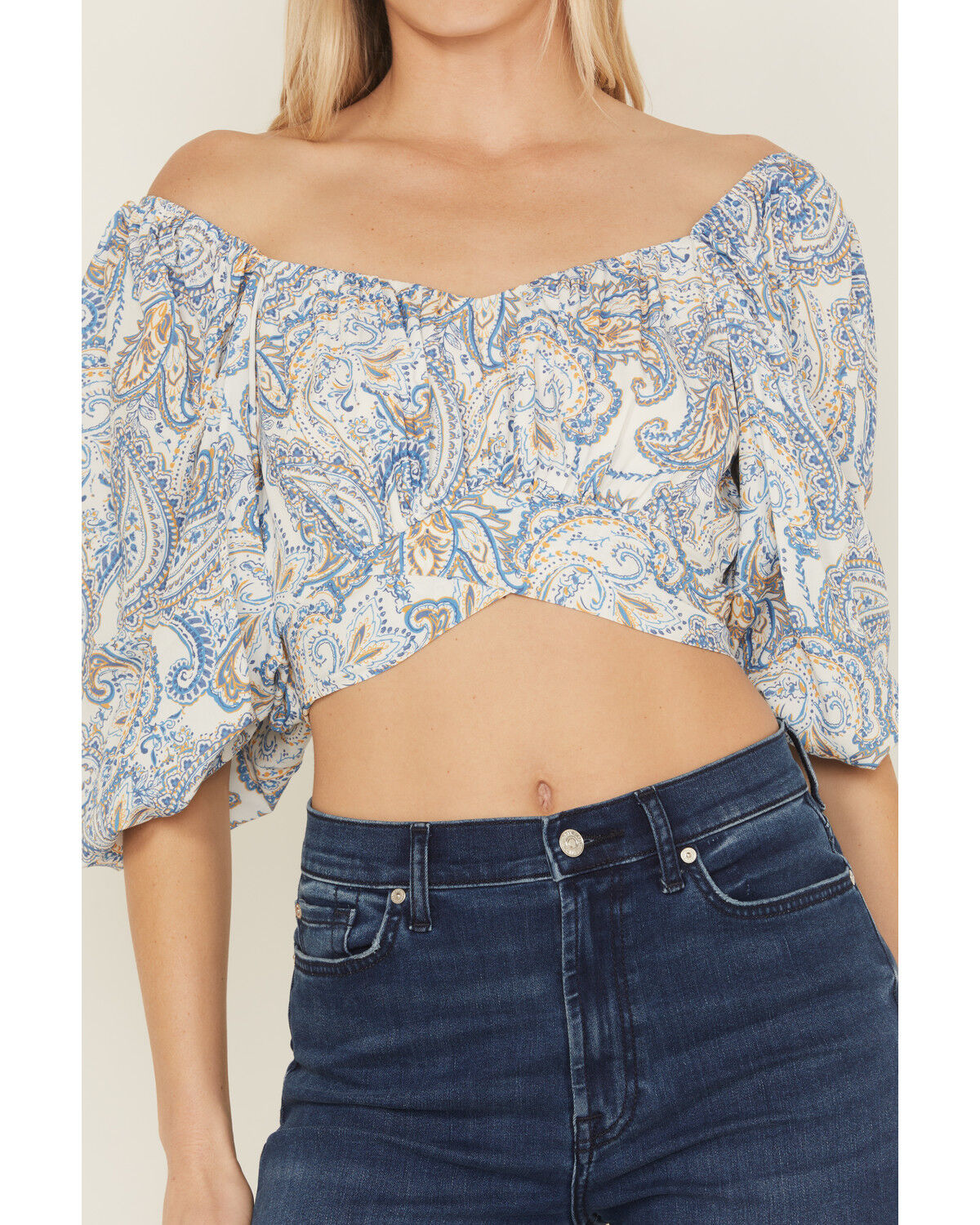 Image #3 - Beyond The Radar Women's Paisley Print Long Sleeve Tie-Back Top, Blue, hi-res