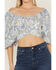 Image #3 - Beyond The Radar Women's Paisley Print Long Sleeve Tie-Back Top, Blue, hi-res