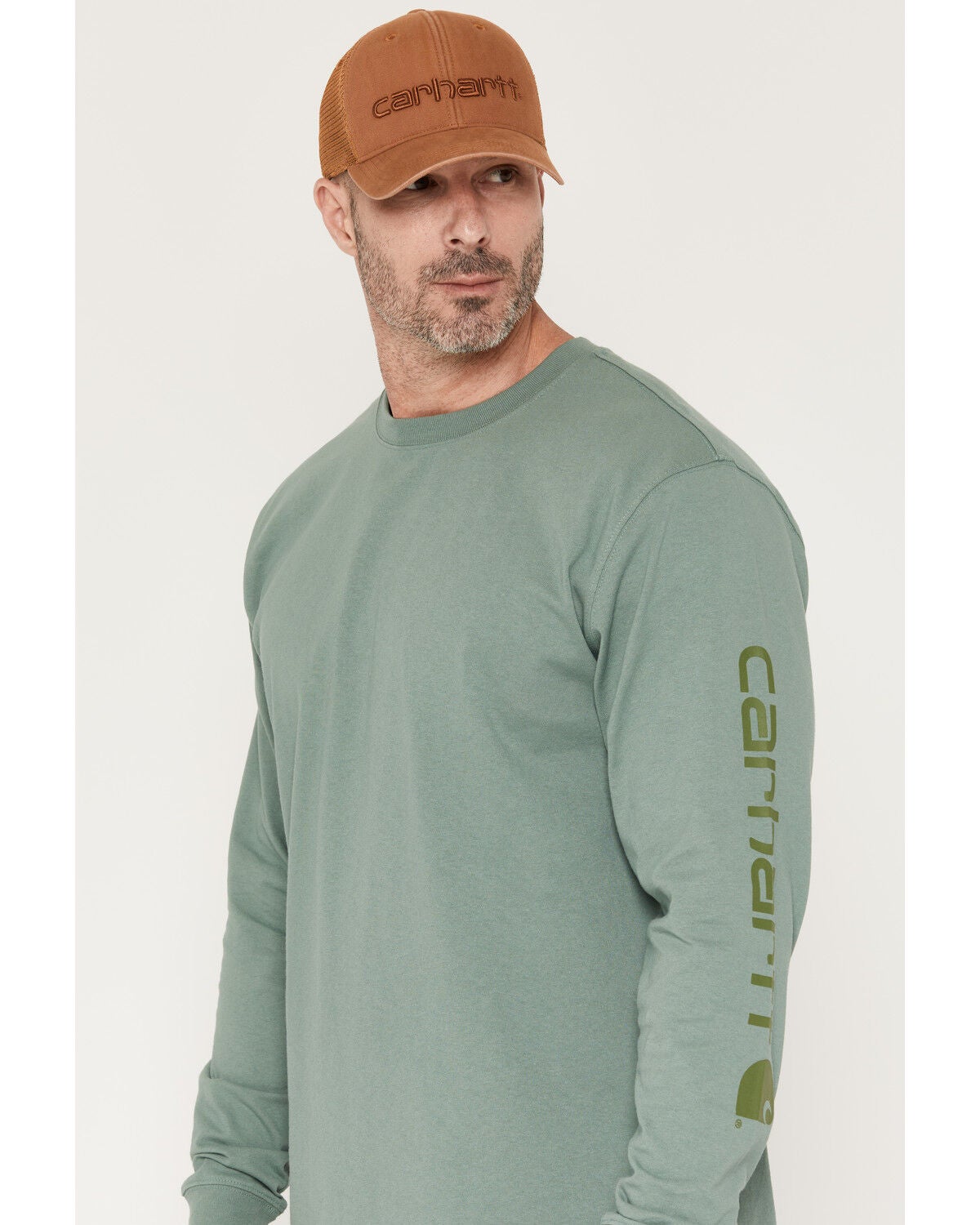 Carhartt Men's Deerborn Logo Loose Fit Long Sleeve Graphic T-Shirt, Sage, hi-res