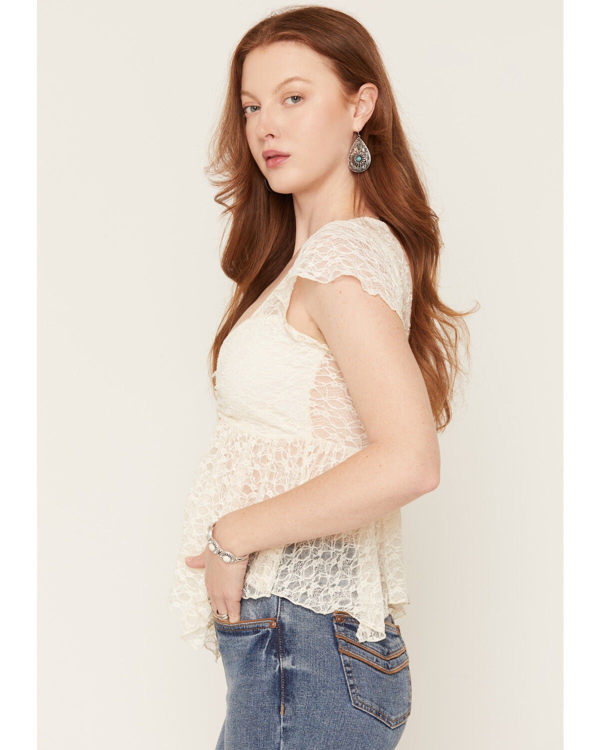 Image #2 - Ash & Violet Women's Lace Fly Away Short Sleeve Shirt, Ivory, hi-res