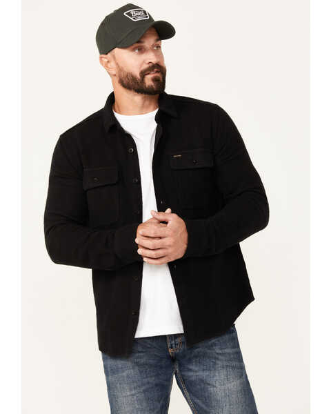 Brixton Men's Bowery Solid Long Sleeve Button-Down Flannel Shirt, Black, hi-res