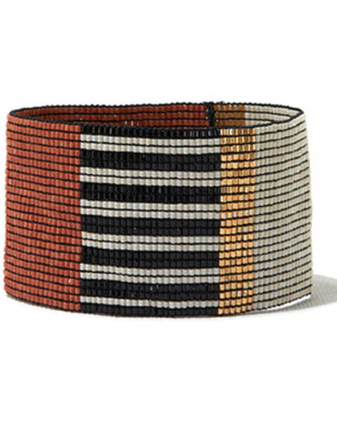 Chloe Small Stripes with Cream Color Block Key Ring Ivory/Black by INK+ALLOY