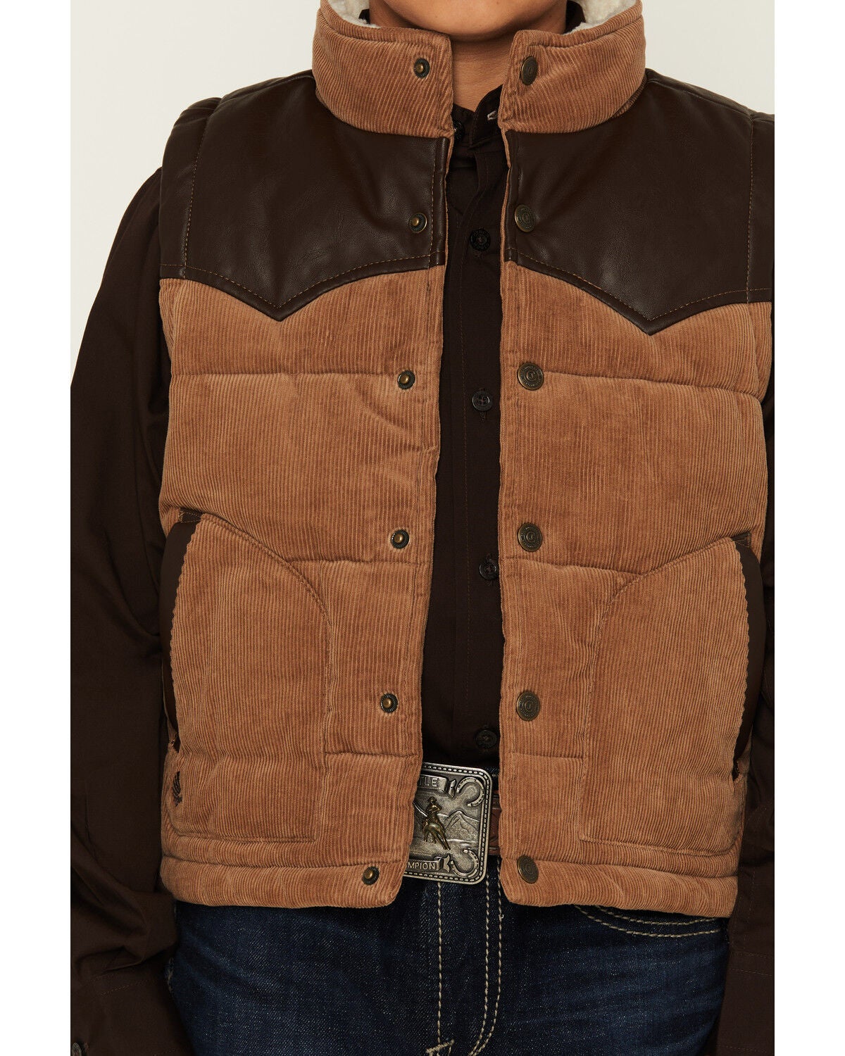 Image #3 - Cody James Boys' Lonoke Corduroy Faux Leather Vest, Tan, hi-res