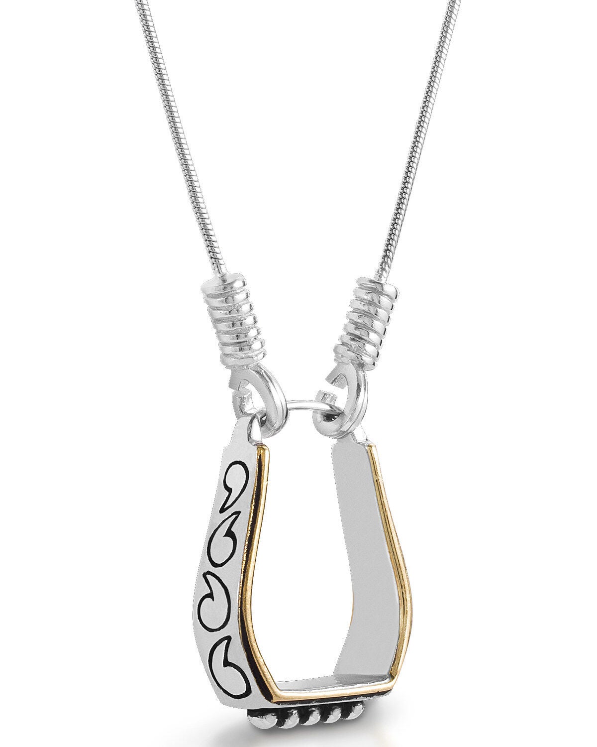 Kelly Herd Women's Two Tone Engraved Western Stirrup Necklace, Silver, hi-res