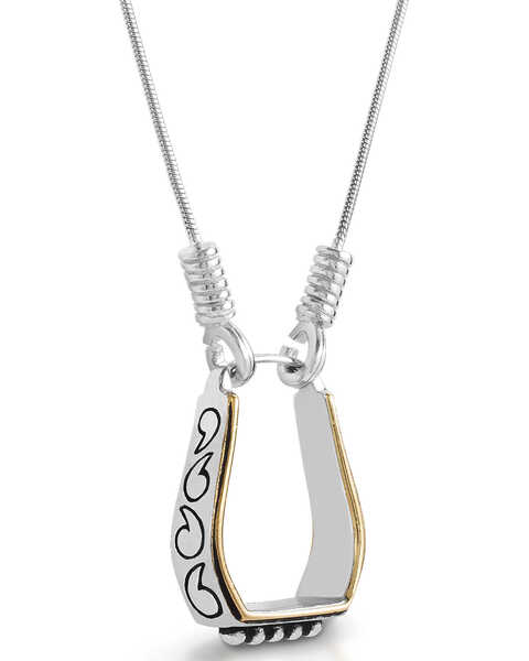 Image #1 - Kelly Herd Women's Two Tone Engraved Western Stirrup Necklace , Silver, hi-res
