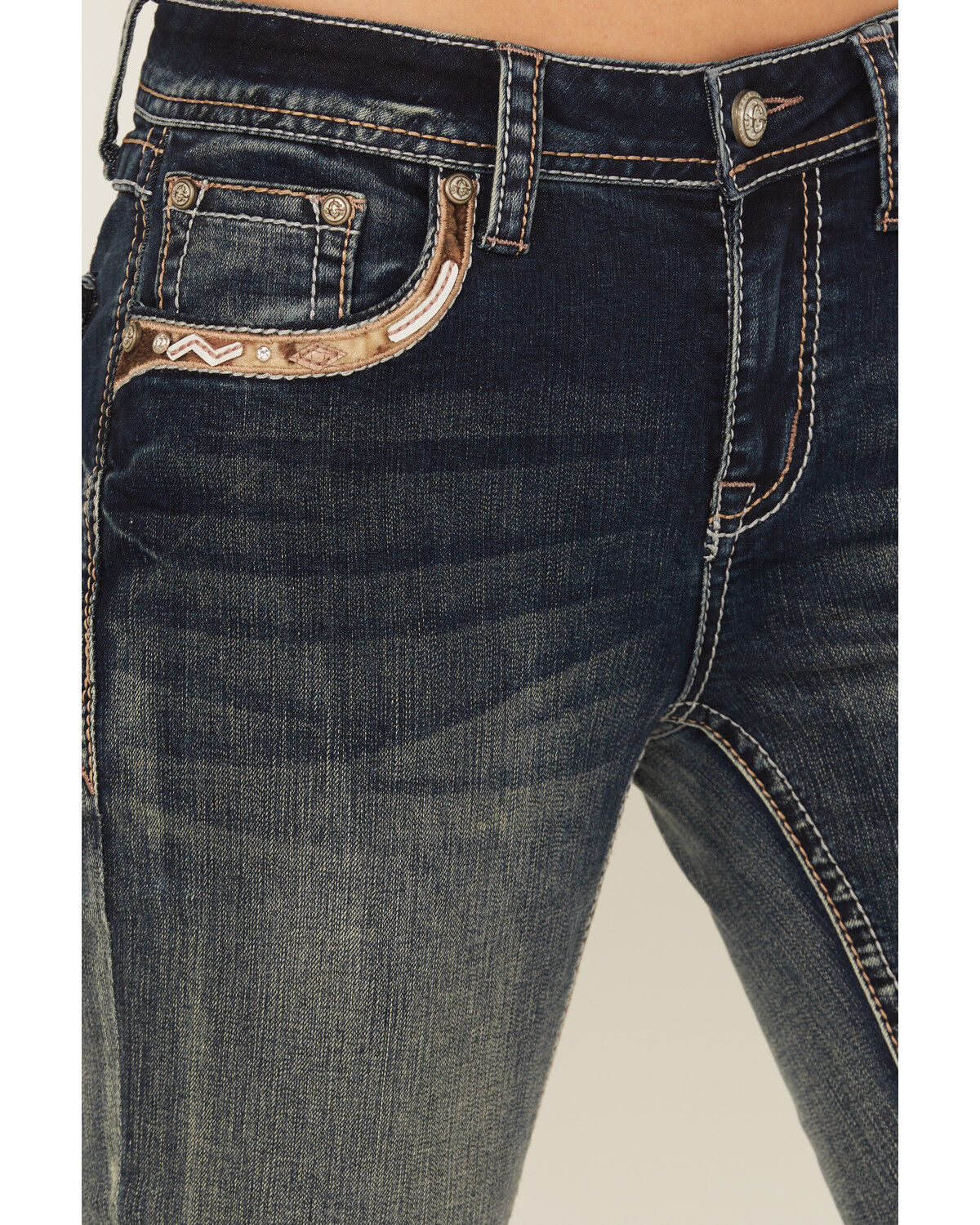 Image #4 - Grace in LA Women's Light Wash Cowhide Pockets Mid Rise Stretch Denim Jeans, Light Wash, hi-res
