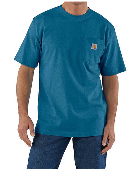 Image #1 - Carhartt Men's Loose Fit Heavyweight Solid Short Sleeve Pocket T-Shirt , Dark Blue, hi-res