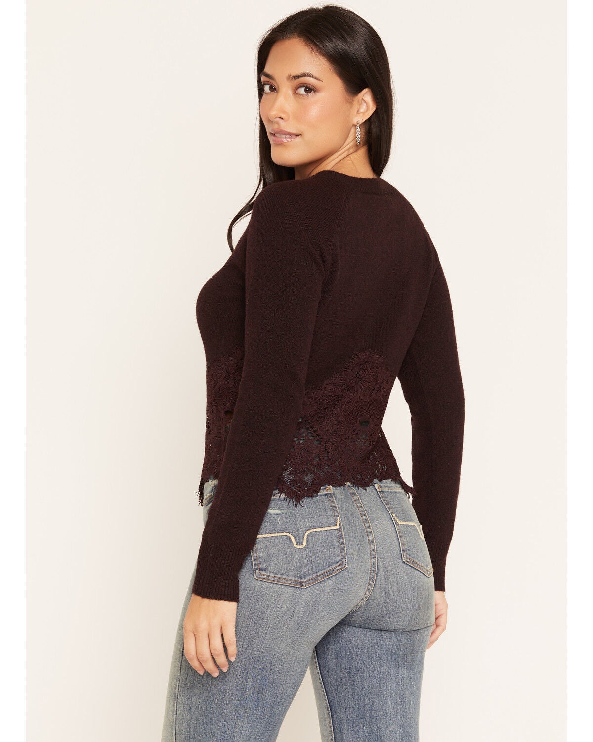 Image #4 - Lovestitch Women's Lace Sweater, Burgundy, hi-res