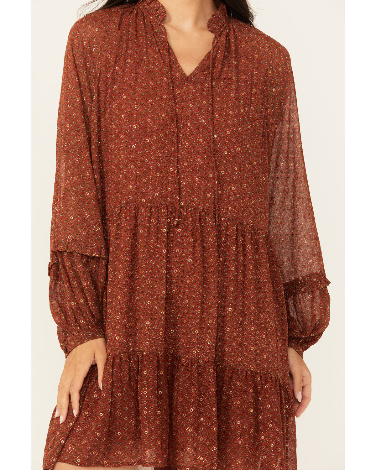 Image #3 - Molly Bracken Women's Long Sleeve Peasant Mini Dress, Rust Copper, hi-res