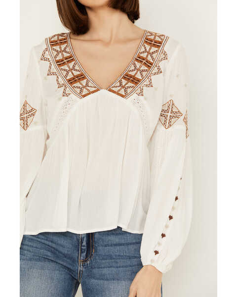 Shyanne Women's Embroidered Boho Top, White, hi-res