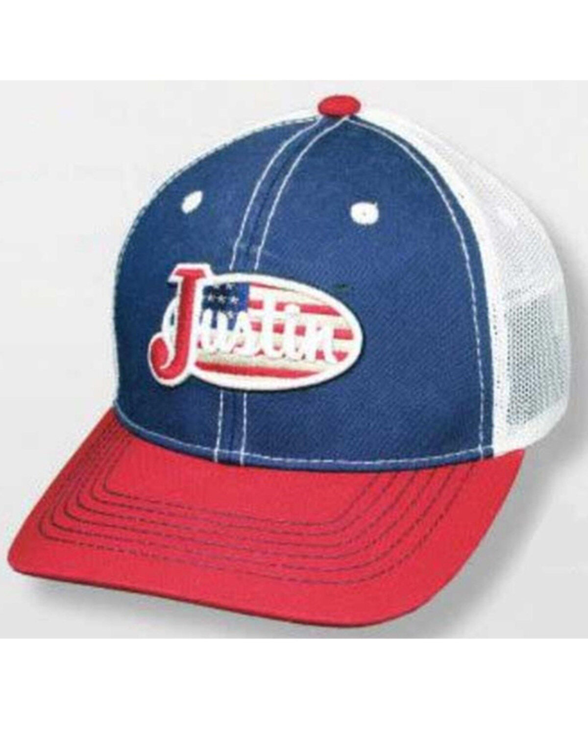 Image #1 - Justin Men's Red White & Blue Flag Logo Mesh-Back Ball Cap, Red/white/blue, hi-res