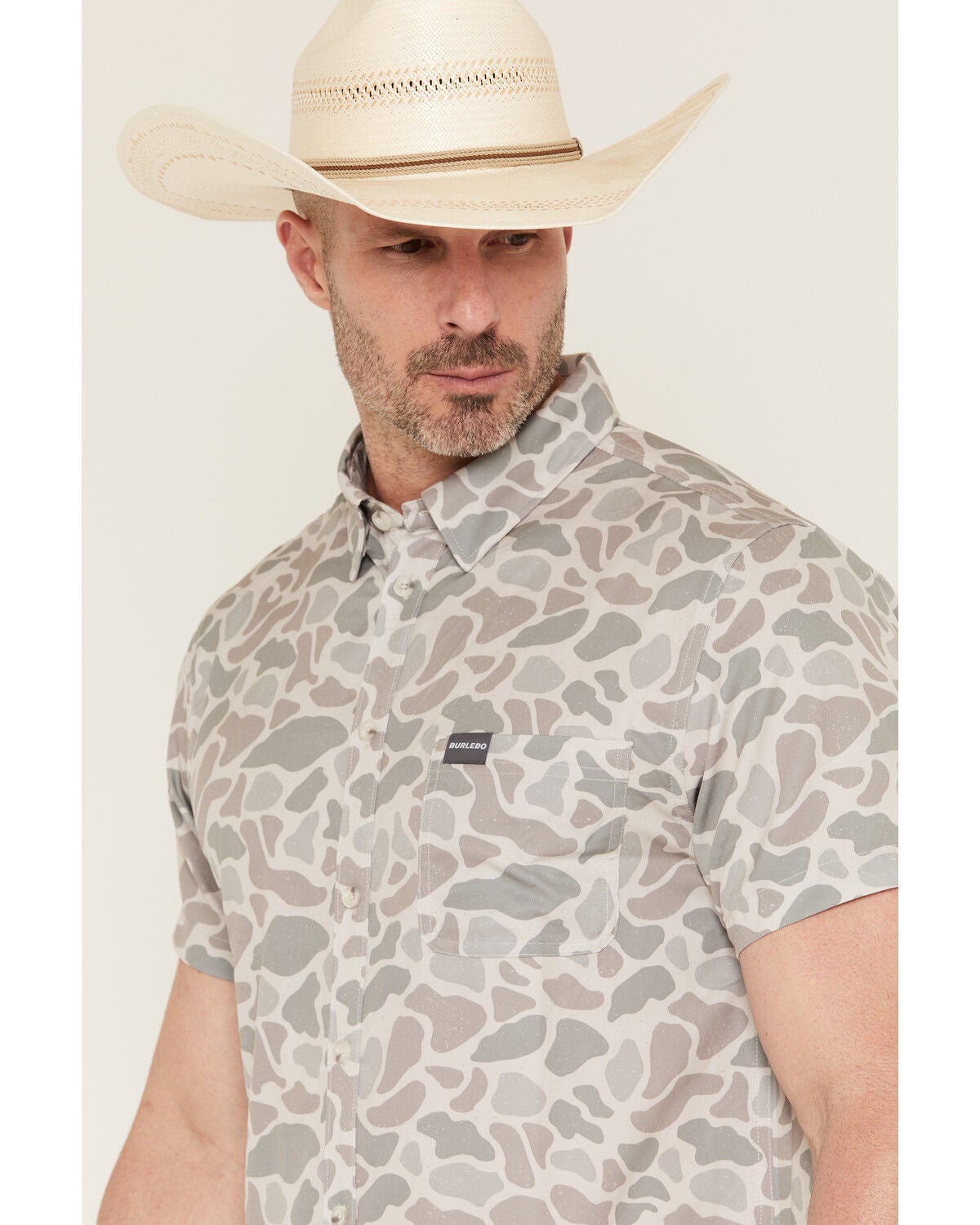 Image #2 - Burlebo Men's Camo Print Short Sleeve Button-Down Western Shirt, Camouflage, hi-res