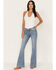Image #3 - Shyanne Women's Chevron Embroidered Light Wash Mid Rise Flare Jeans, , hi-res