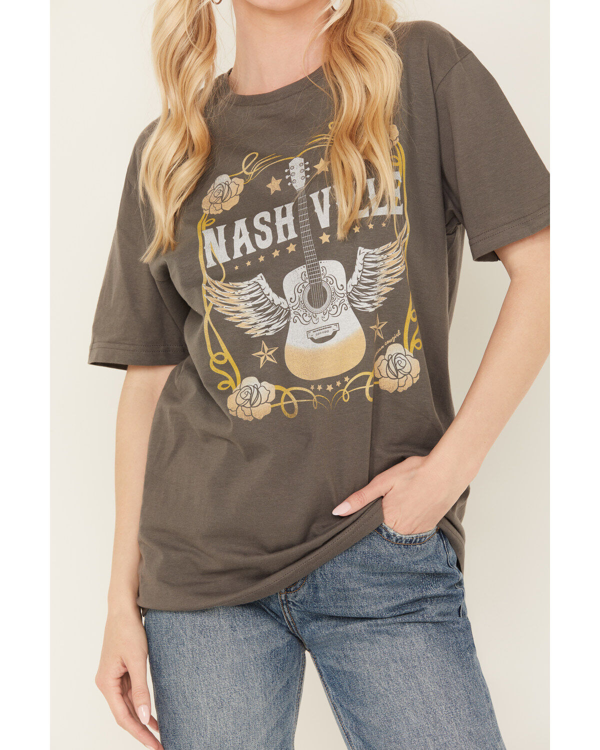 Image #3 - Bohemian Cowgirl Women's Nashville Guitar and Roses Short Sleeve Graphic Tee, , hi-res