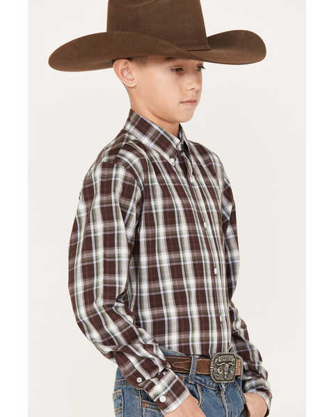 Image #2 - Cinch Boys' Plaid Print Long Sleeve Button-Down Shirt, Brown, hi-res