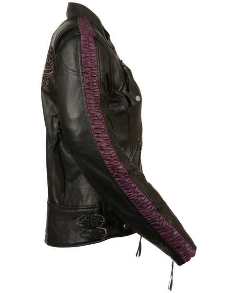 Image #2 - Milwaukee Leather Women's Concealed Carry Embroidered Phoenix Leather Jacket - 4X, Black/purple, hi-res