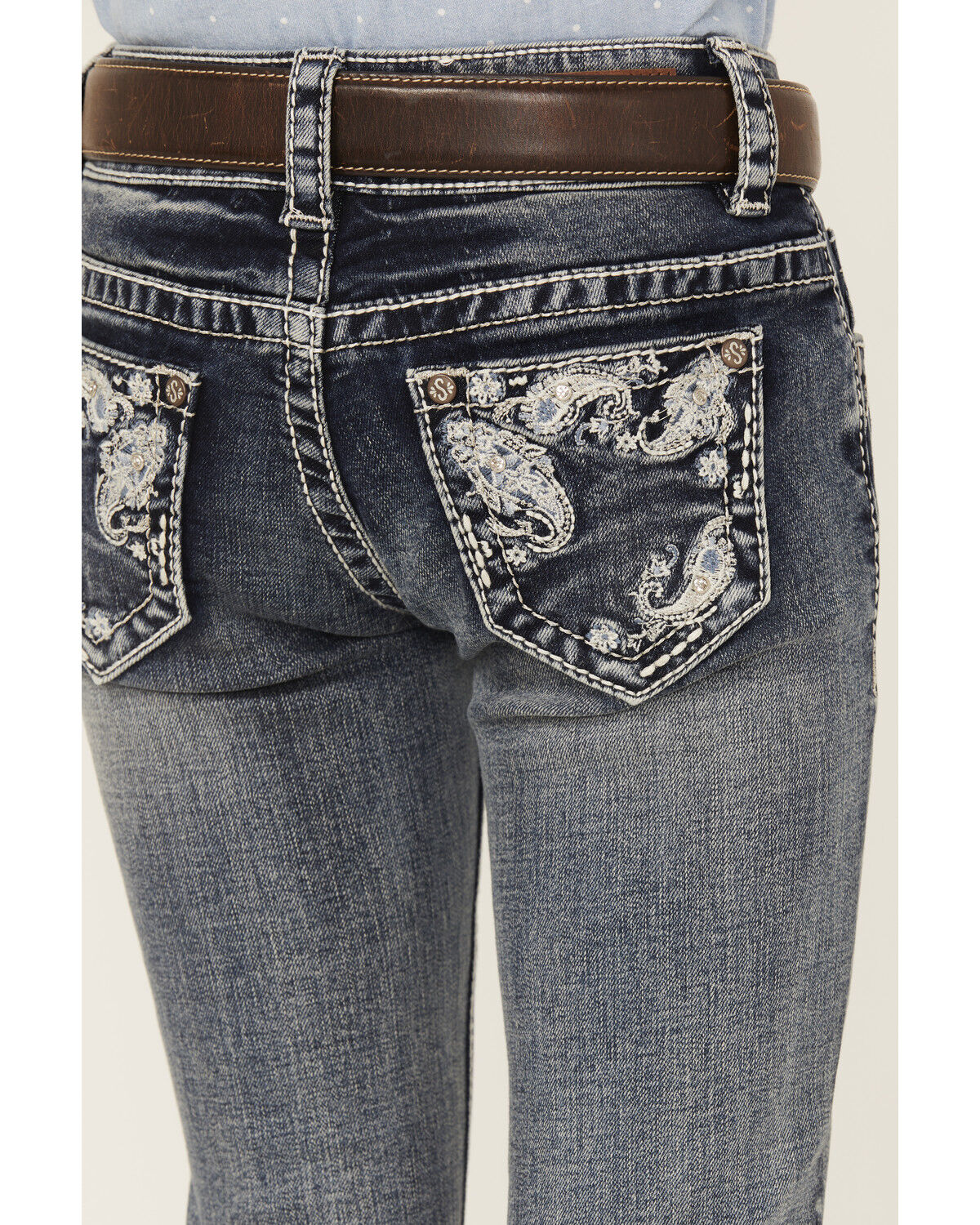 Image #2 - Shyanne Little Girls' Medium Wash Faded Paisley Pocket Stretch Bootcut Jeans, Blue, hi-res