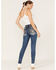 Miss Me Women's Dark Wash Mid Rise Embroidered Fleur De Lis Jeans, Dark Blue, hi-res