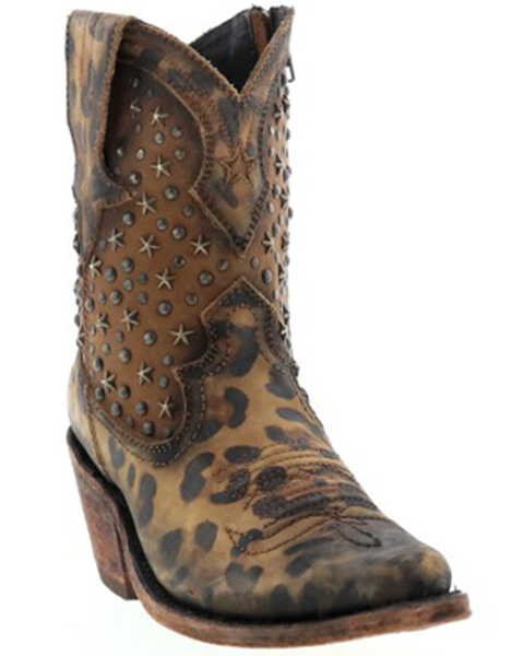 Caborca Silver by Liberty Black Women's Leopard Print Studded Short Cowgirl Boots - Pointed Toe, Brown, hi-res