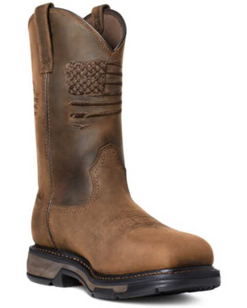 Ariat Men's Workhog Patriot Waterproof Western Work Boots - Carbon Toe, Brown, hi-res
