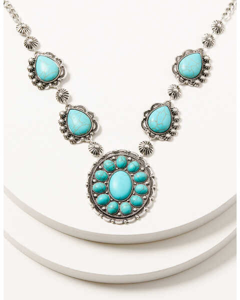 Shyanne Women's Silver & Turquoise Concho Statement Necklace, Silver, hi-res