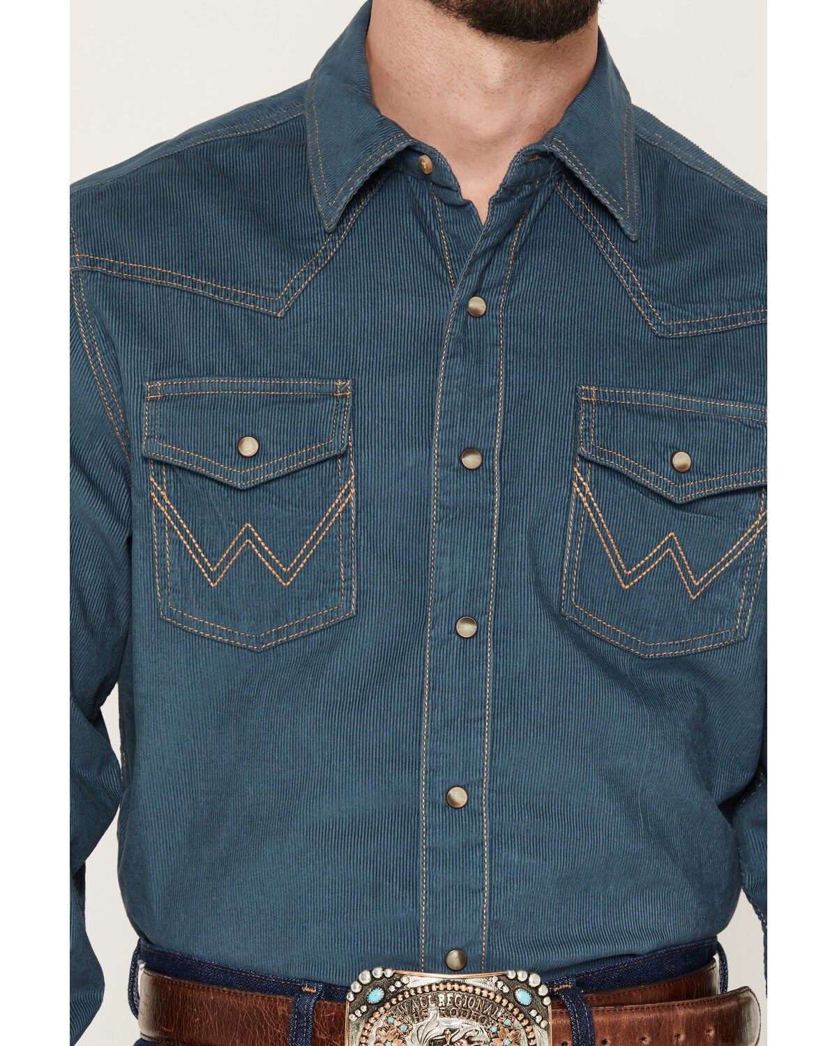 Image #3 - Wrangler Retro Men's Corduroy Solid Long Sleeve Snap Western Shirt - Tall, Indigo, hi-res