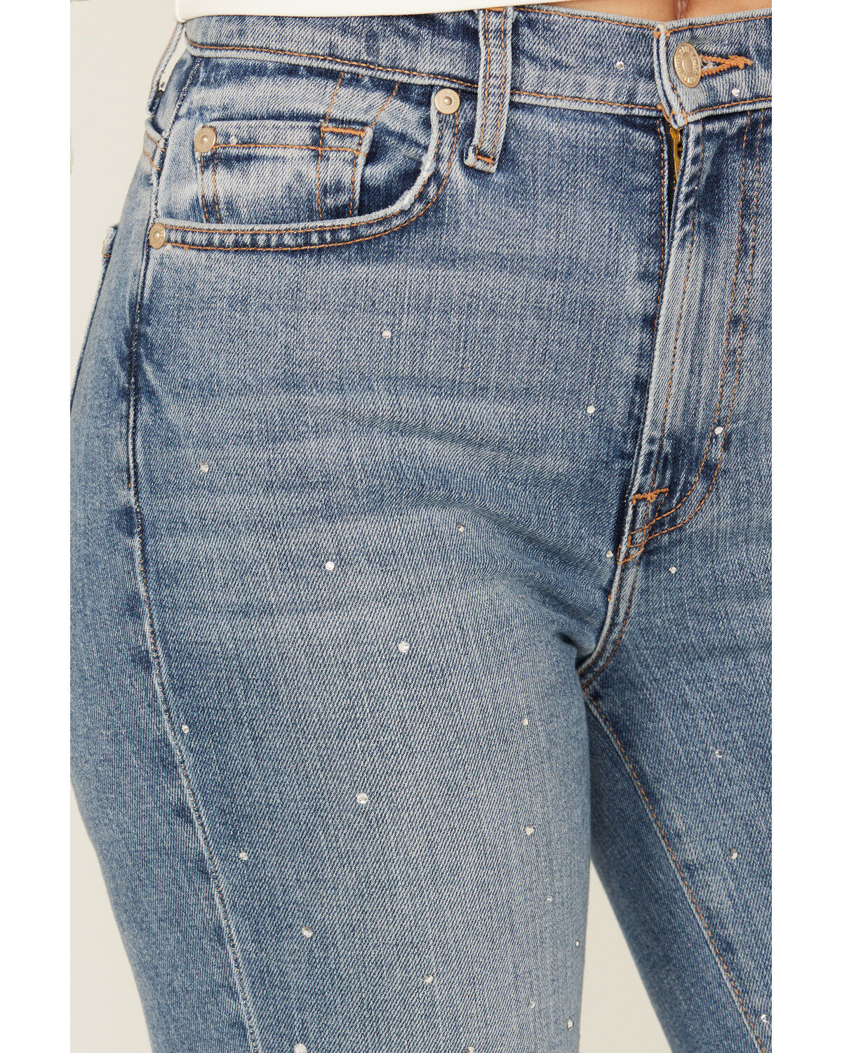 Image #2 - 7 For All Mankind Women's Medium Wash Logan Stovepipe High Rise Crystal Cropped Stretch Straight Jeans, Medium Wash, hi-res