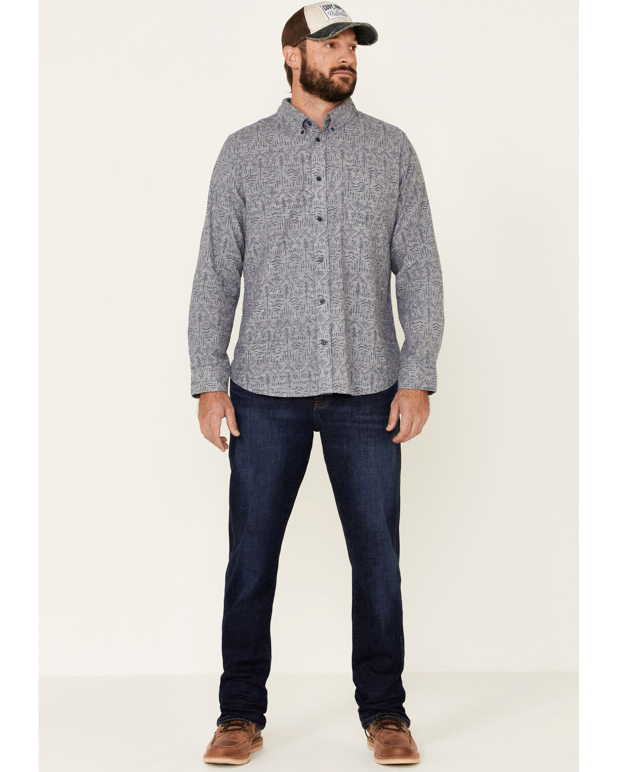 Image #2 - United By Blue Men's Southwestern Soft Hemp Chambray Long Sleeve Western Shirt, Grey, hi-res