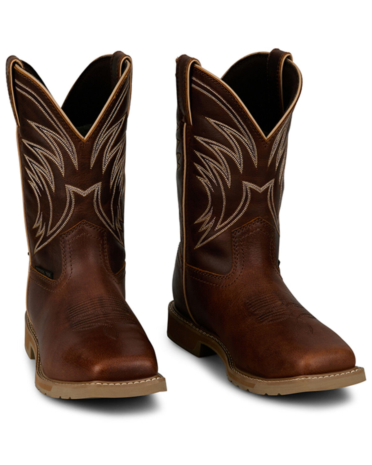 Image #1 - Justin Men's 11" Stampede Daywork Waterproof Work Boots - Steel Toe, Brown, hi-res