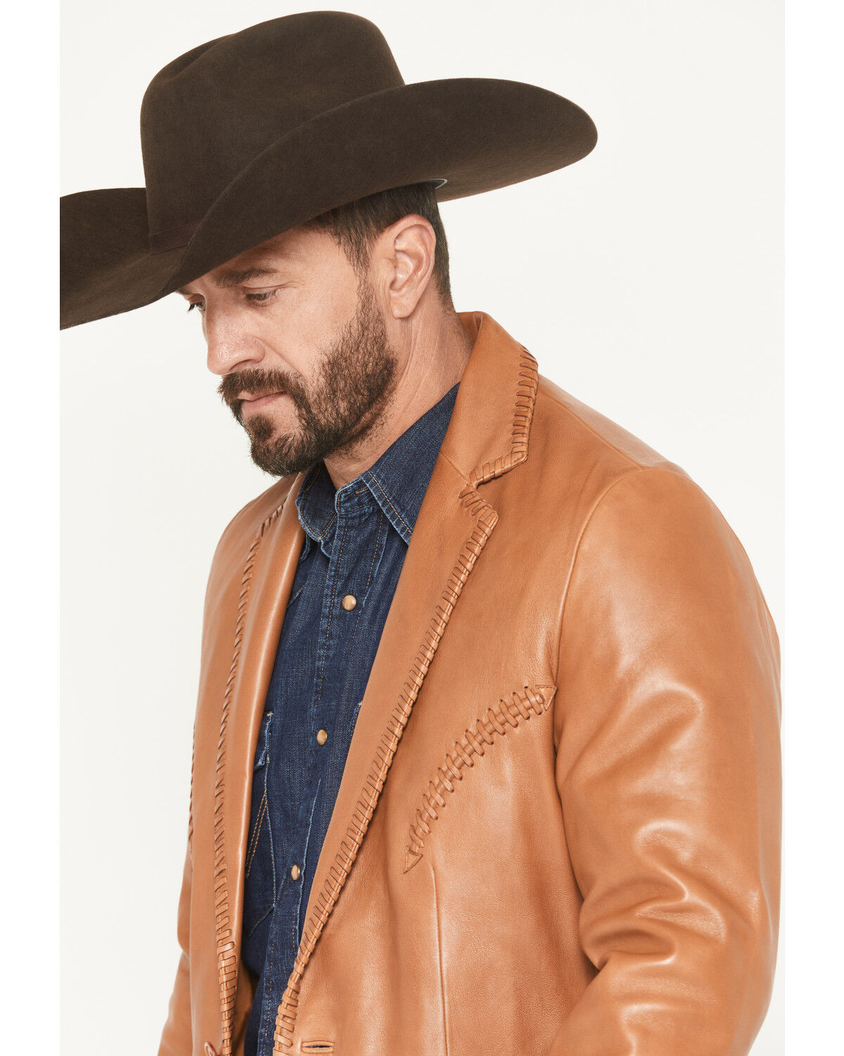 Image #2 - Scully Men's Leather Whip Stitch Blazer, Tan, hi-res
