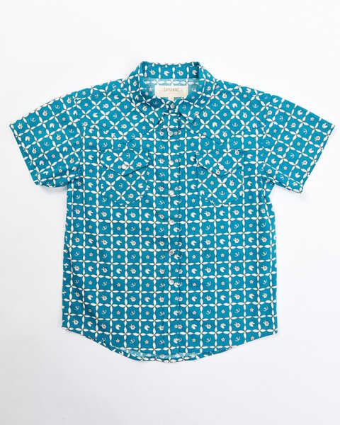 Shyanne Toddler Girls' Rodeo Print Short Sleeve Pearl Snap Shirt, Teal, hi-res