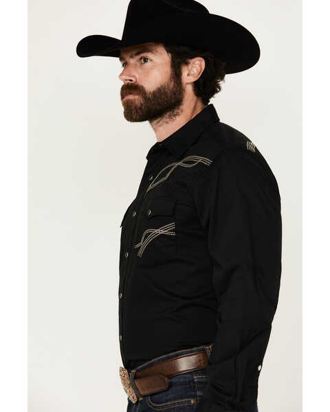 Image #2 - Rock 47 by Wrangler Men's Long Sleeve Embroidered Snap Western Shirt, Black, hi-res