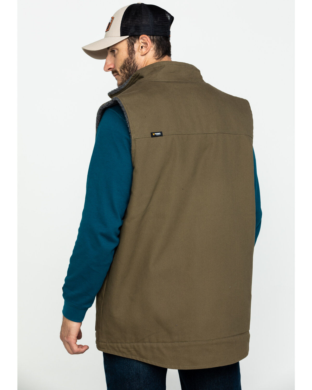 Image #2 - Hawx Men's Olive Canvas Sherpa Lined Work Vest - Tall, , hi-res