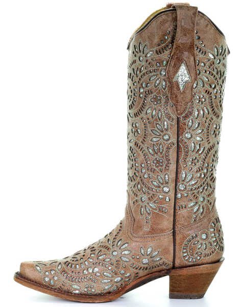 Image #3 - Corral Women's Glitter Inlay and Embroidered Cowgirl Boot - Snip Toe, , hi-res