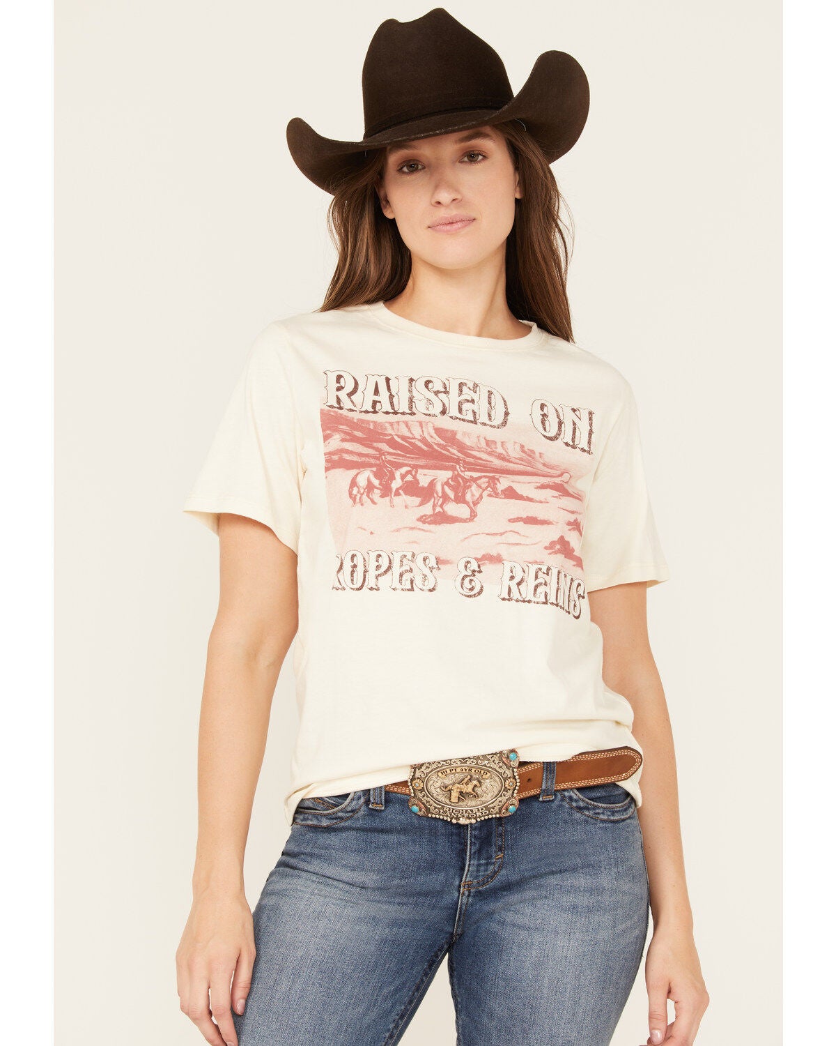 Shyanne Women's Raised On Ropes Short Sleeve Graphic Tee, Cream, hi-res