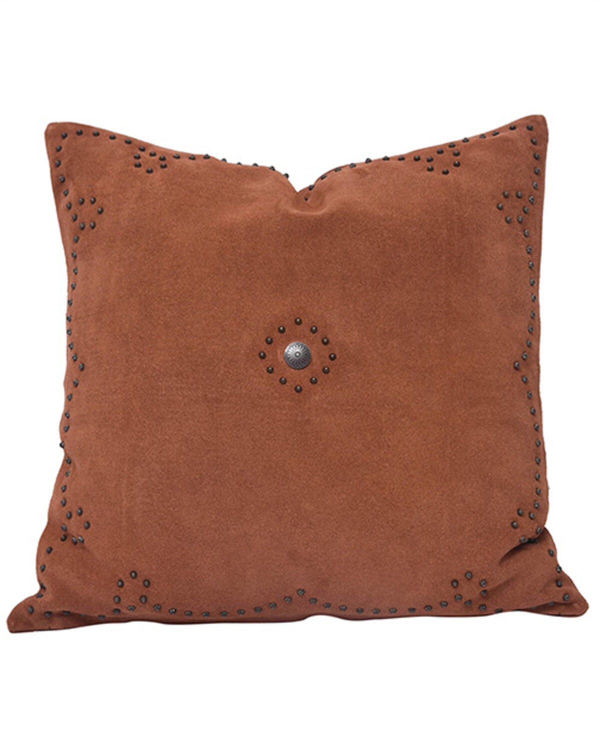 HiEnd Accents Western Suede Antique Silver Concho & Studded Pillow, Brown, hi-res
