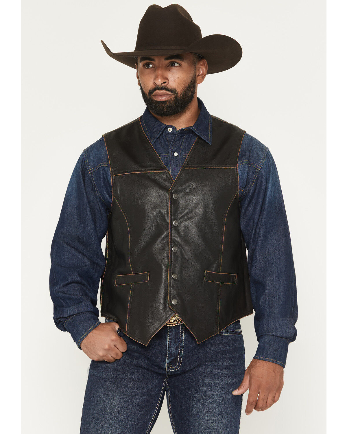 Image #1 - Scully Men's Leather Vest, Dark Brown, hi-res