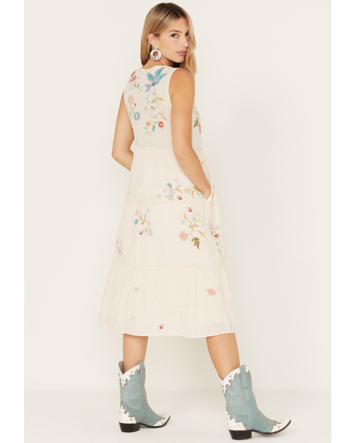 Image #4 - Johnny Was Women's Zanzibar Tiered Embroidered Midi Dress, Ivory, hi-res