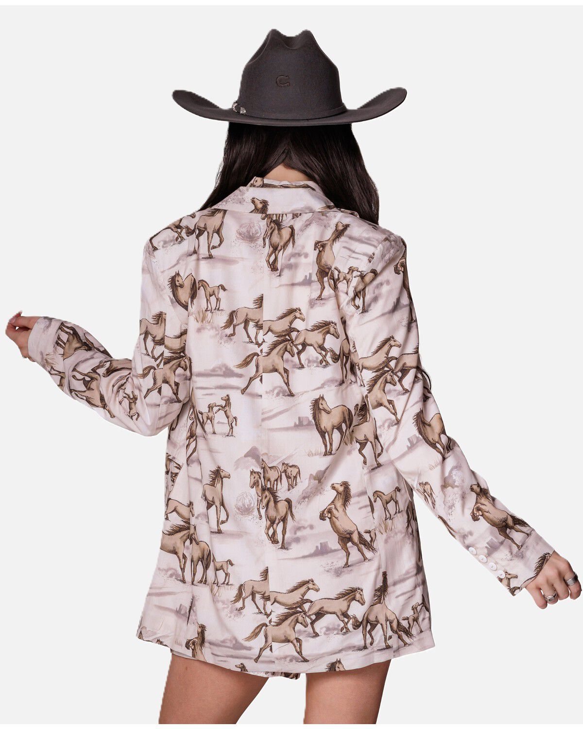 Image #2 - Lovlei Ranch Women's Wild and Free Wild Horse Print Blazer, Ivory, hi-res