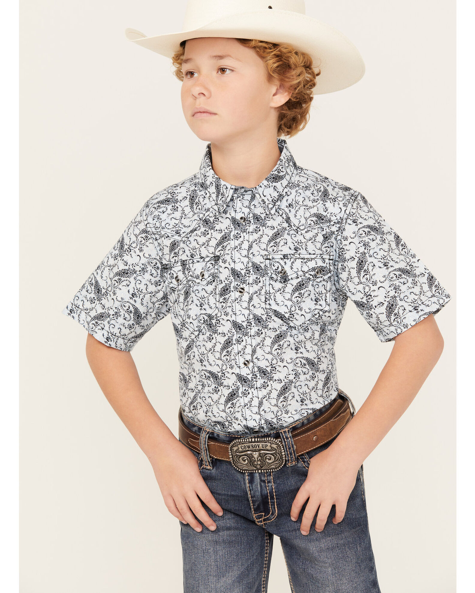 Cody James Boys Paisley Print Short Sleeve Snap Western Shirt Boot Barn