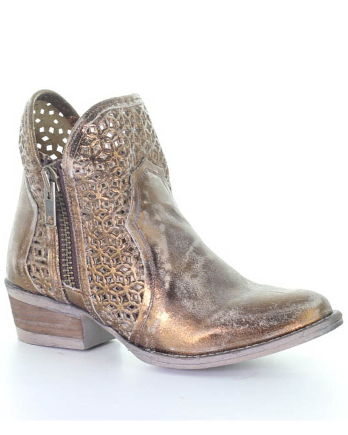 Circle G Women's Copper Cut Out Fashion Booties - Round Toe, Bronze, hi-res