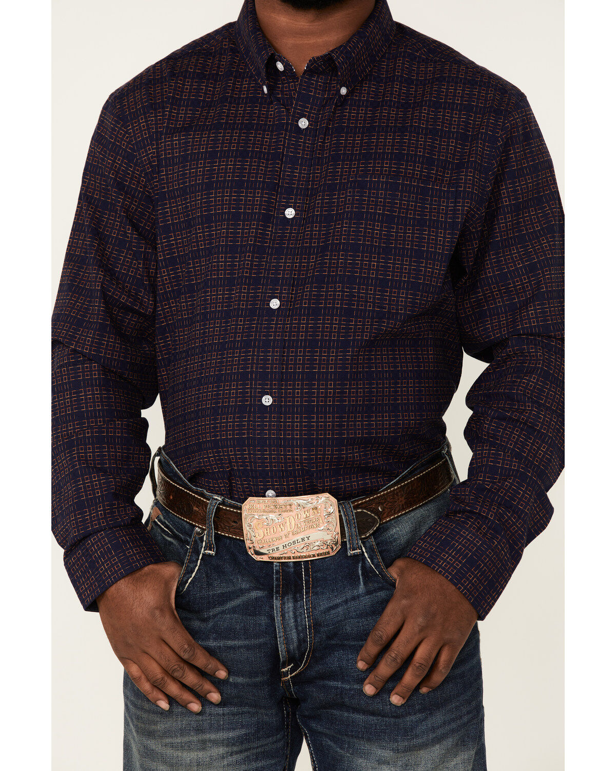 Image #3 - Cody James Core Brutus Dobby Geo Print Long Sleeve Button-Down Western Shirt, Navy, hi-res