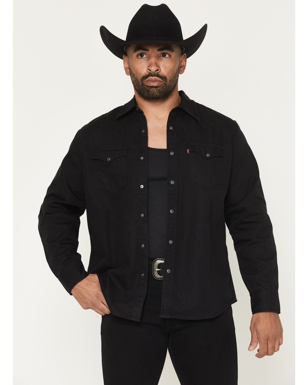 Levi's Men's New Black Rinse Classic Long Sleeve Snap Western Shirt, Black, hi-res