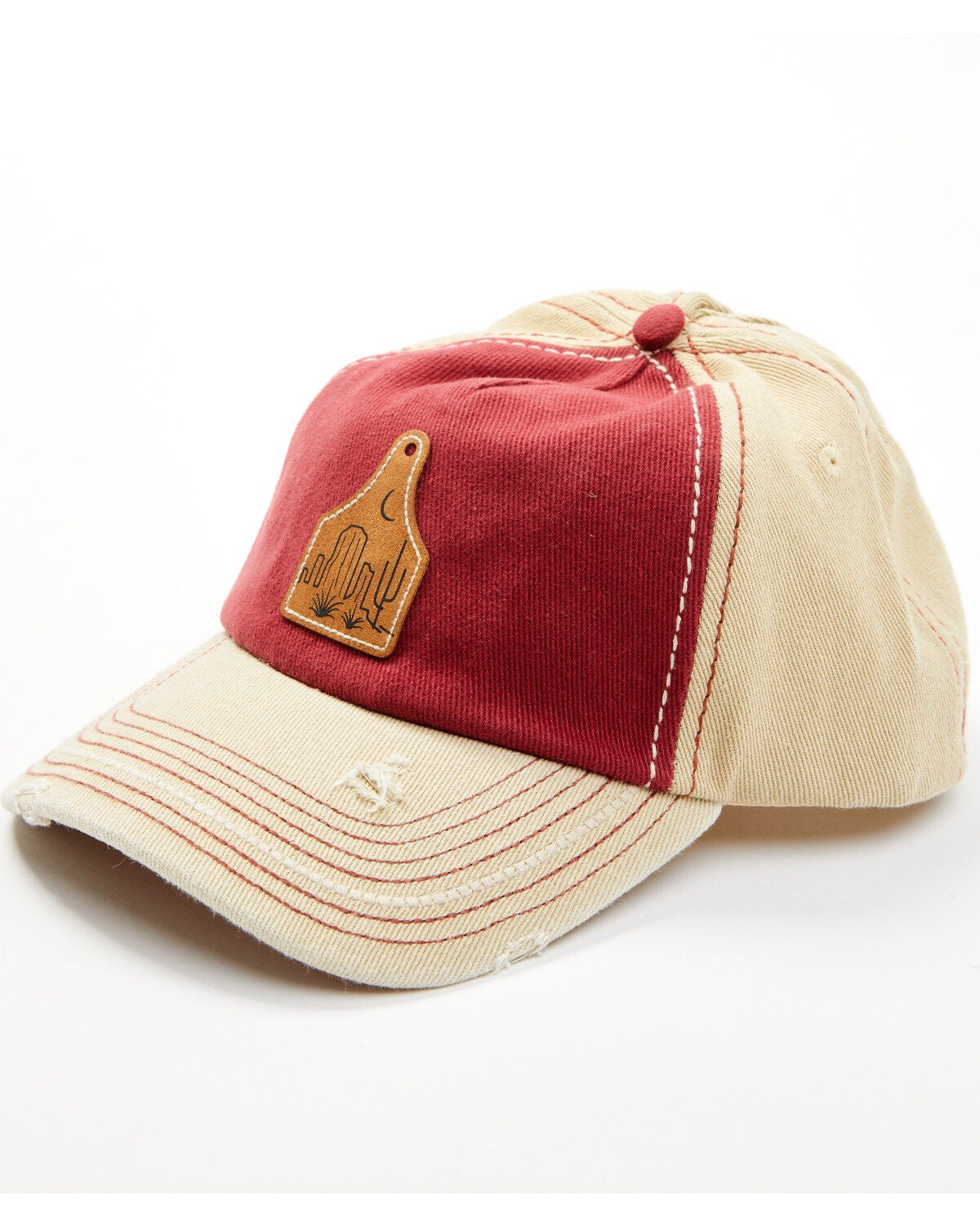 Catchfly Women's Desert Cow Tag Ball Cap, Burgundy, hi-res
