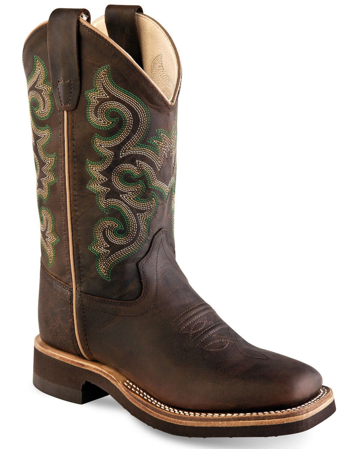 Old West Children's Broad Square Toe Boots - Oily Brown